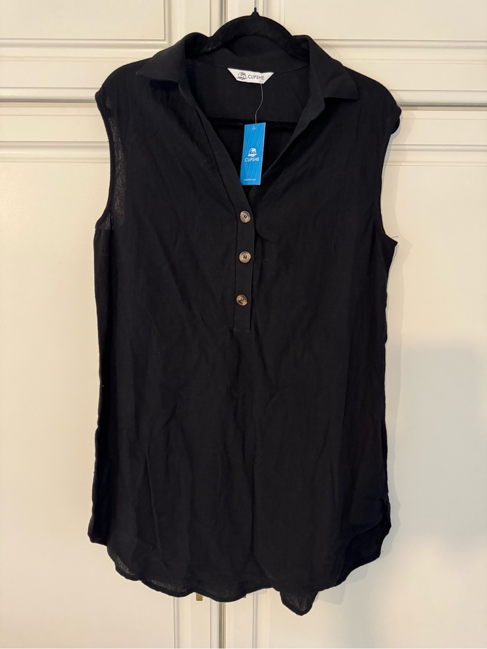 Cupshe Black Sleeveless Collared Button front beach cover-up